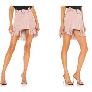 UNDERSTATED LEATHER x REVOLVE PARIS TEXAS STUD FRINGE SKIRT pink XL NEW $242msrp